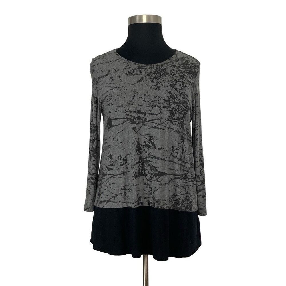 Comfy USA L Gray Black Tunic Top Layered Art To Wear Abstract Lagenlook Fits XL